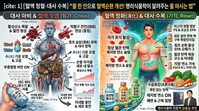 [혈액 청혈· 대사 수복] "물 한 잔으로 혈액 순환 개선! 명리식품학이 알려주는 물 마시는 법"